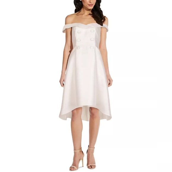NEW ADRIANNA PAPELL Womens Ivory Off Shoulder Midi Formal Hi-Lo - Picture 9 of 9
